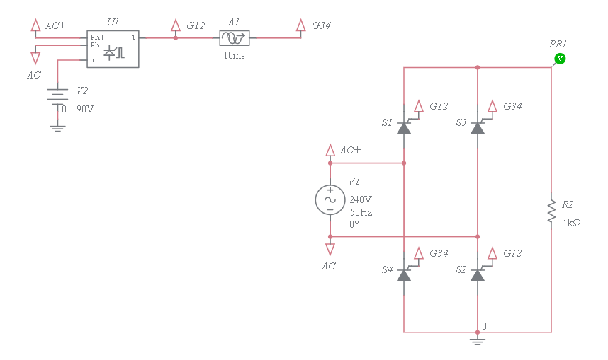 Controlled Single Phase Bridge Rectifier Circuit Multisim Live