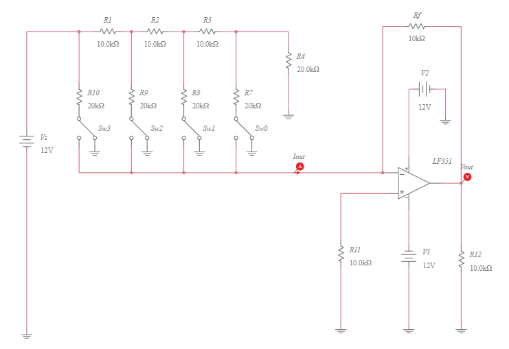 4bit Digital to Analog Converter (DAC) using R2R ladder Multisim Live