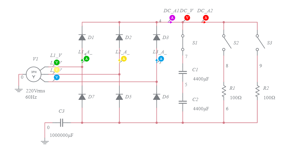 Three phase rectifier Multisim Live