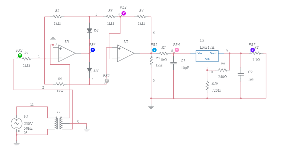try full wave rectifier using opamp Multisim Live