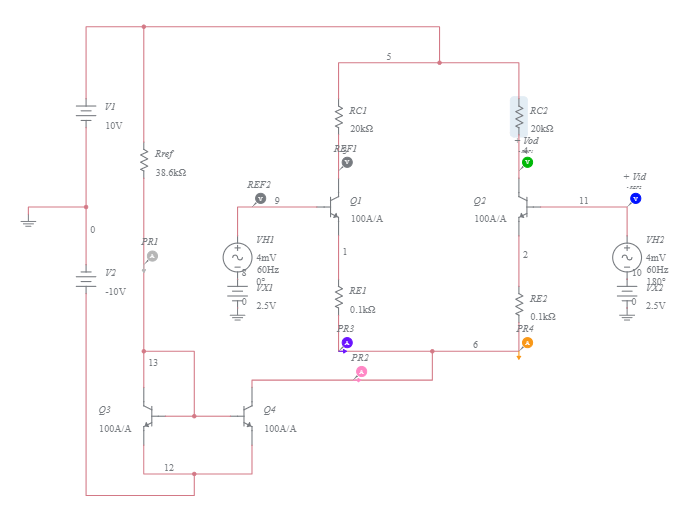 BJT Differential Amplifier with Current Mirror Load Multisim Live
