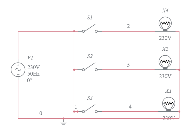 LAMPS(230V,60W) BY INDIVIDUAL SPST SWITCHES Multisim Live