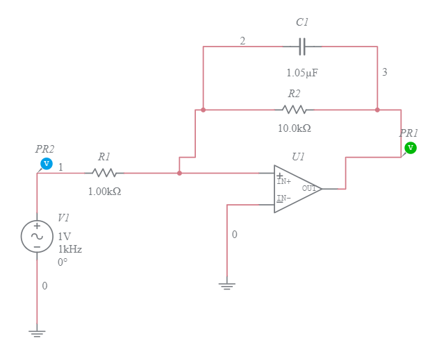 op amp as low pass filter Multisim Live