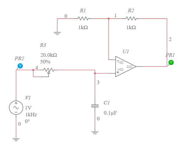 op amp as low pass filter Multisim Live
