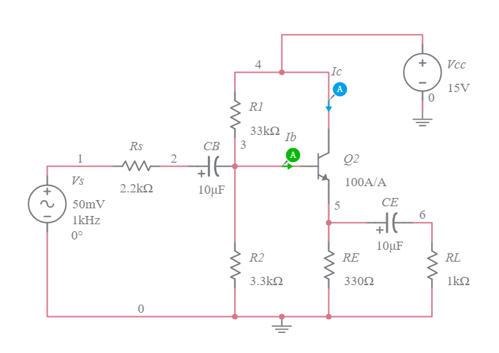 BJT Common Collector Amplifier Circuit Multisim Live