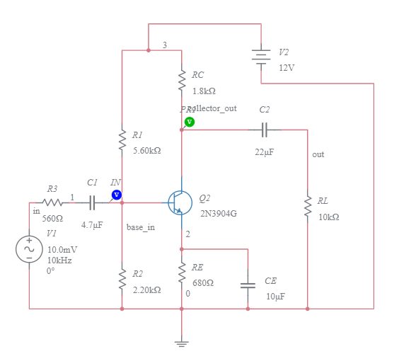 frequency response of Common Emitter BJT Amplifier Multisim Live