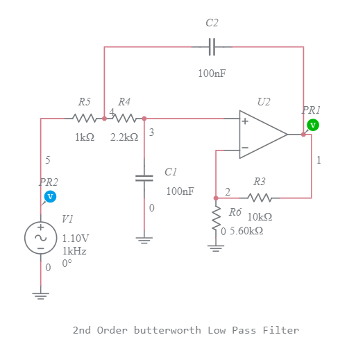 2nd Order butterworth Low Pass Filter Multisim Live