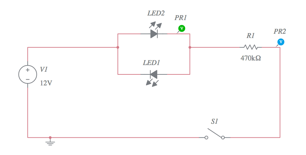 LED and resistor circuit Multisim Live
