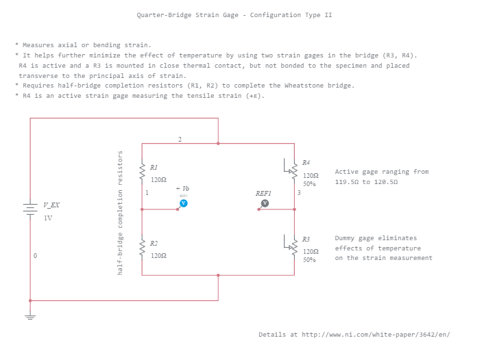 QuarterBridge Strain Gage Configuration Type II Multisim Live
