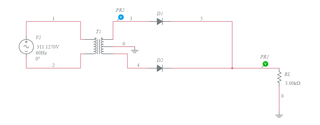 Centre Tap Rectifier circuit 1 - Multisim Live