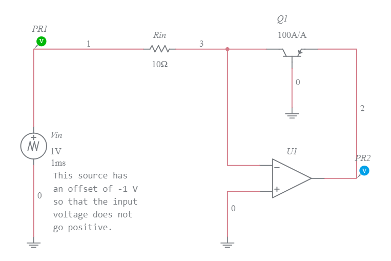 Logarithmic Amplifier (BJT Feedback, Negative Input Positive Output