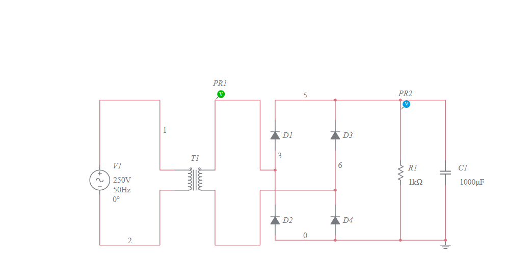 Full Wave Bridge Rectifier with Filter Multisim Live