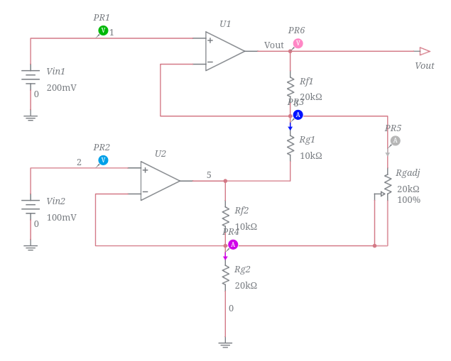 2OpAmp VariableGain Instrumentation Amplifier Multisim Live