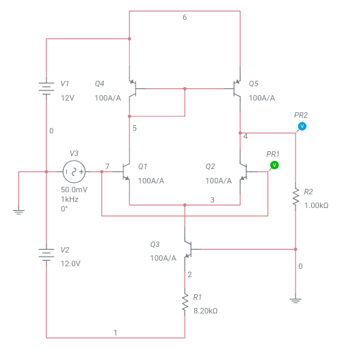 Differential amplifier using BJT and common mode Multisim Live