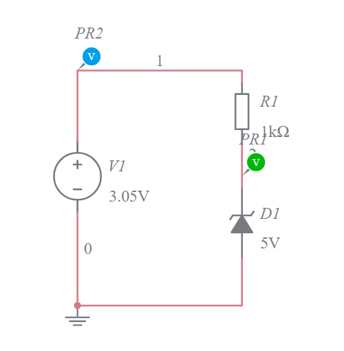 Zener Diode as stable Vout Multisim Live