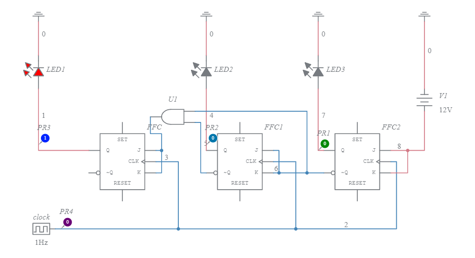 3 bit syn.down counter Multisim Live