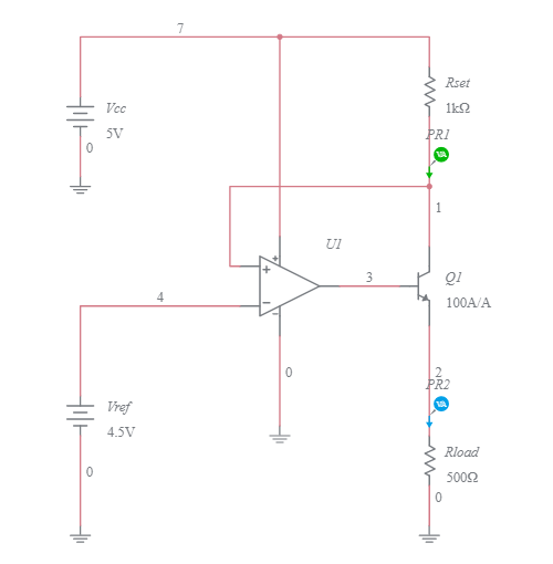 OpAmp NPN BJT Current Source Multisim Live