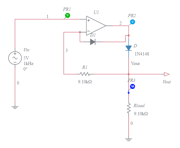Precision HalfWave Rectifier Multisim Live
