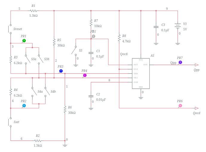 555 Configurable Precedence SR Latch (DPST) Multisim Live
