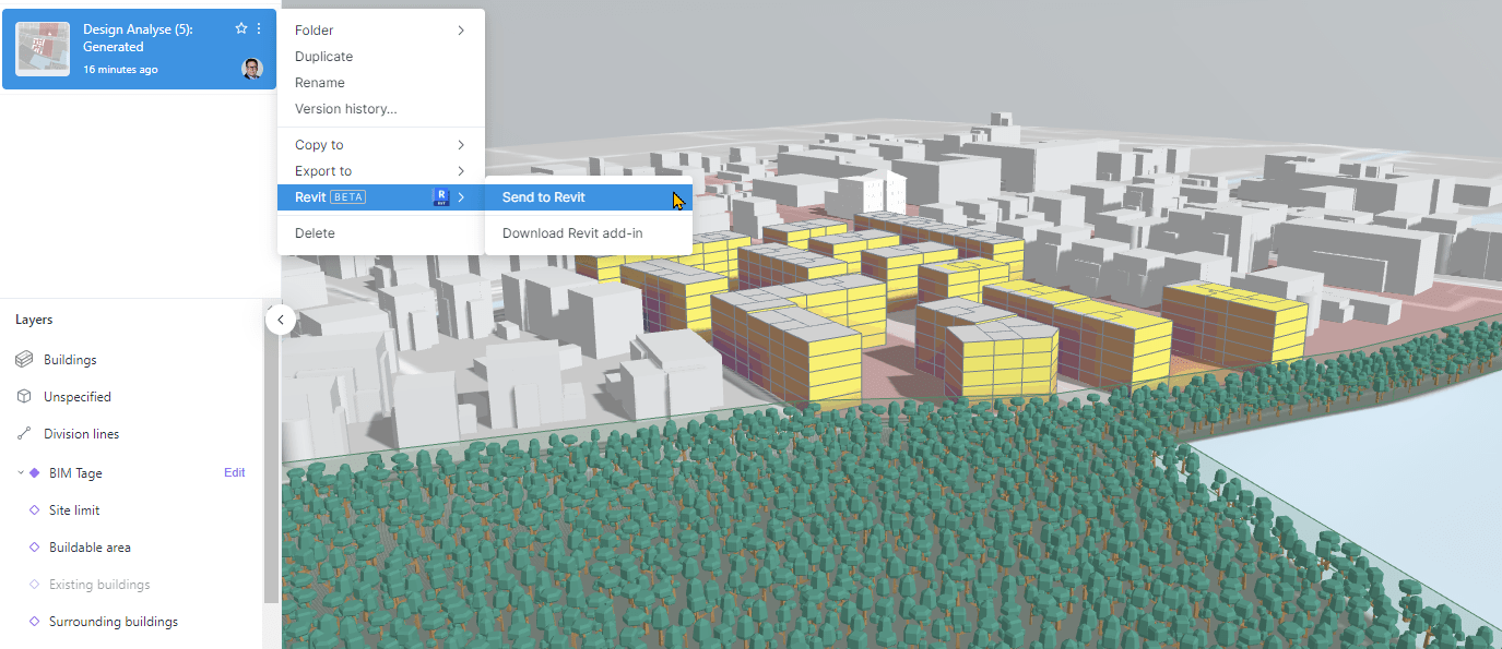 Autodesk Spacemaker Übergabe der Bebauung an das Revit Modell