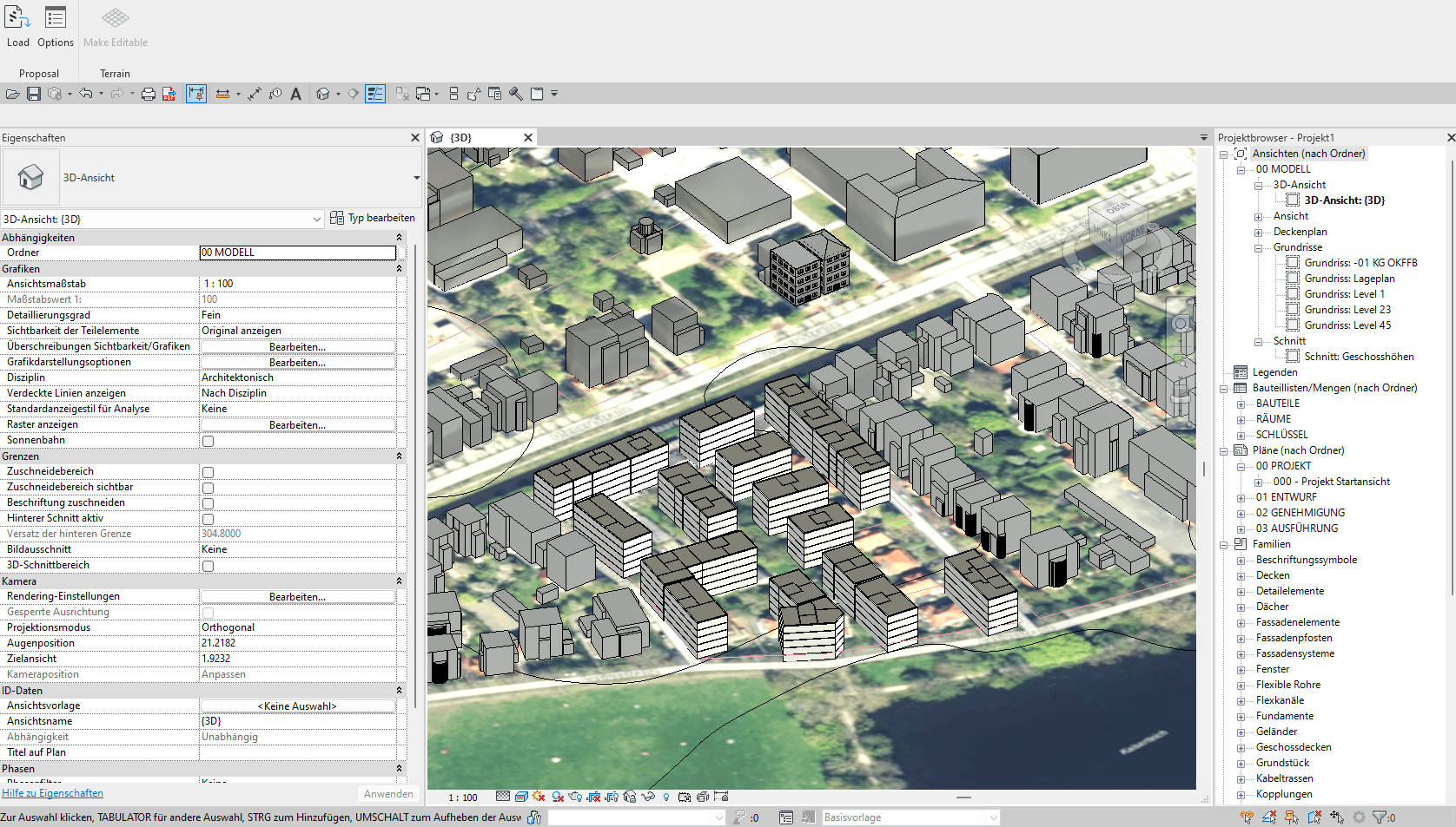 Autodesk Spacemaker Übergabe der Bebauung an das Revit Modell