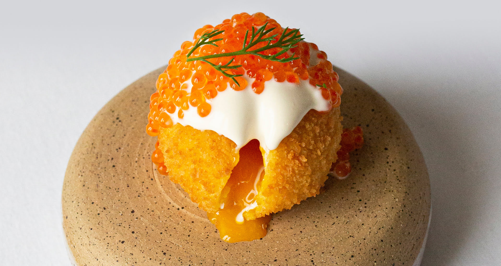 Deep fried eggs & trout roe G.H.Mumm