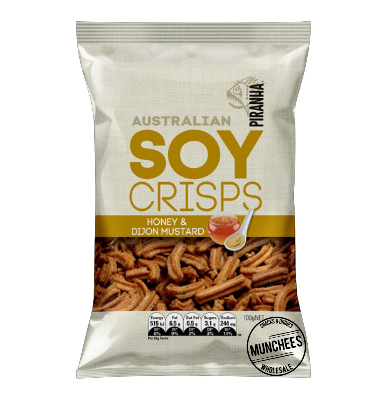 Piranha Soy Crisps Honey & Dijon Mustard 14x100g Munchees