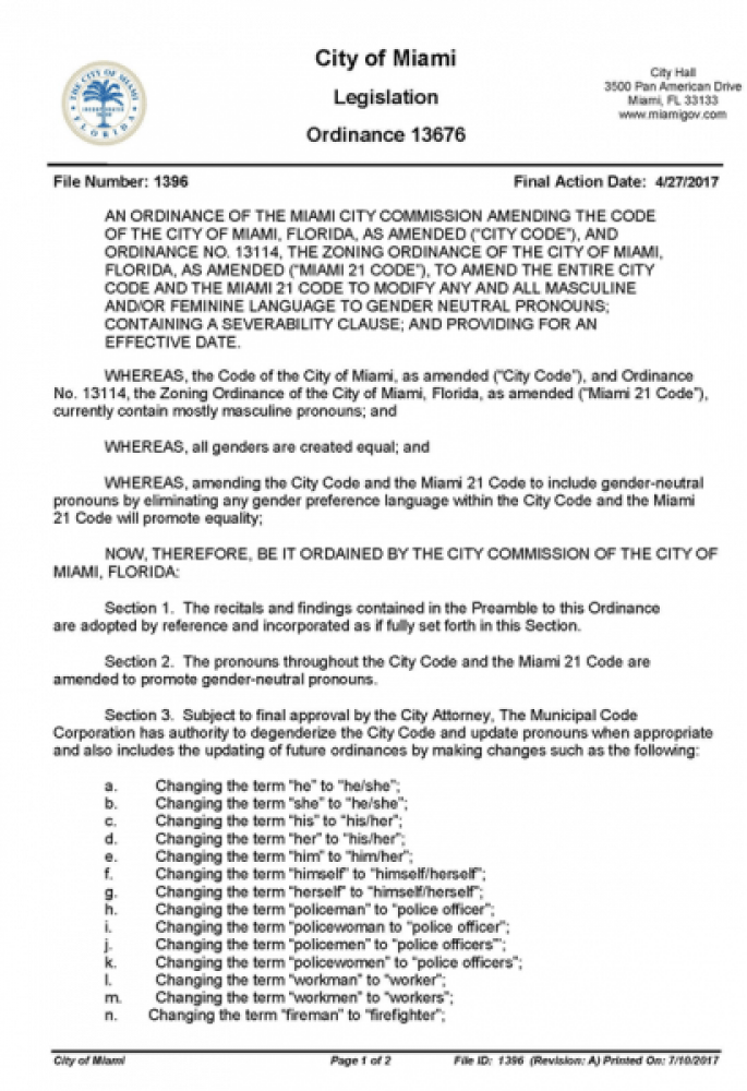 Sample Ordinance for Gender Neutral Language Municode Powered by