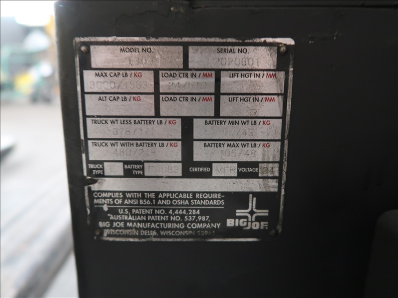 BIG JOE E30 MARYSVILLE TOOLS & EQUIPMENT ONLINE AUCTION James G