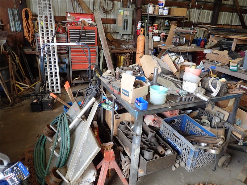STEEL TABLE, LARGE SOCKETS, LARGE WRENCHES, JACK STANDS, ENGINE STAND