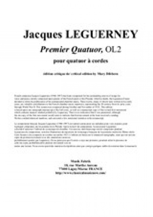 弦楽四重奏曲（ジャック・ルゲルネイ）（弦楽四重奏）【Premier Quatuor à Cordes】 ジャック・ルゲルネイ