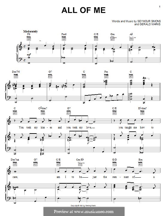 All of Me by S. Simons, G. Marks sheet music on MusicaNeo