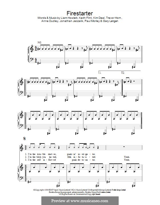 Firestarter (The Prodigy) by K. Flint, K. Deal, L. Howlett on MusicaNeo