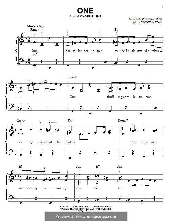 One (from A Chorus Line) by M. Hamlisch sheet music on MusicaNeo