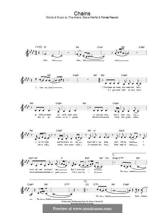 Chains (Tina Arena) by P. Reswick, S. Werfel sheet music on MusicaNeo