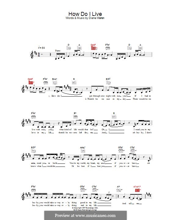 How Do I Live (LeAnn Rimes) by D. Warren sheet music on MusicaNeo