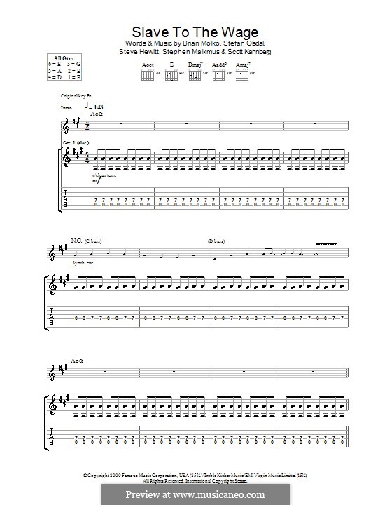 Slave to the Wage (Placebo) by B. Molko, S. Kannberg, S. Olsdal, S