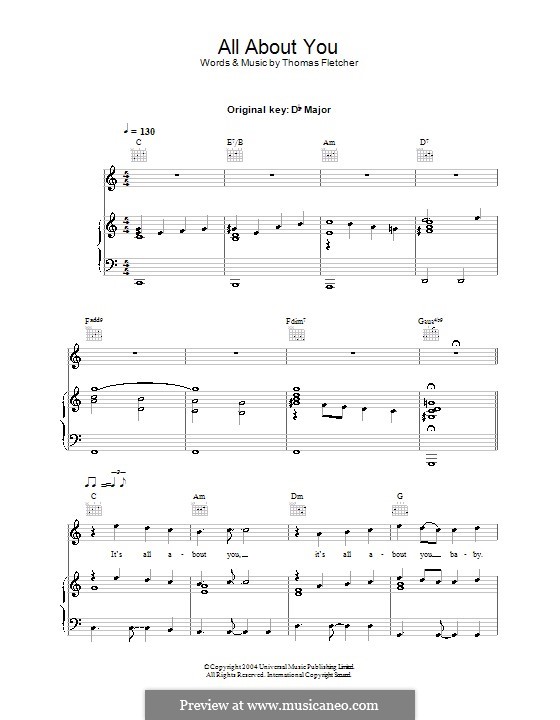 All About You (McFly) by T. Fletcher sheet music on MusicaNeo