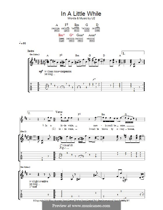 In a Little While (Uncle Kracker) by U2 sheet music on MusicaNeo