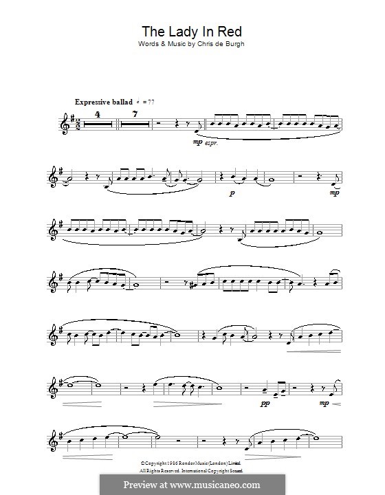 The Lady in Red by C. de Burgh sheet music on MusicaNeo