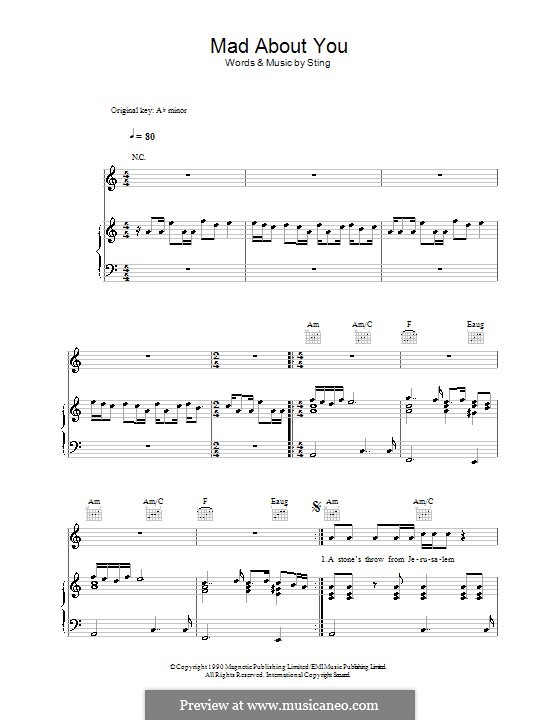 Mad About You by Sting sheet music on MusicaNeo