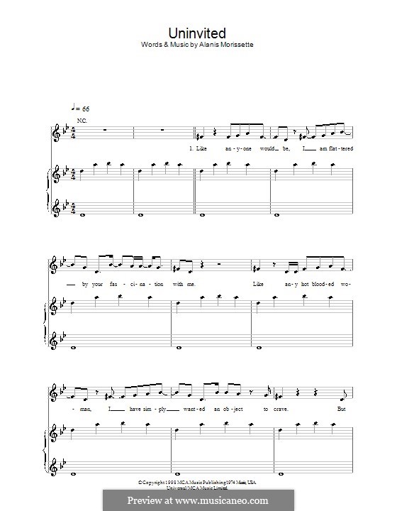 Uninvited by A. Morissette sheet music on MusicaNeo