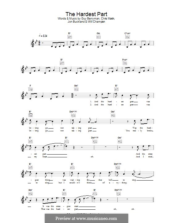 The Hardest Part (Coldplay) by C. Martin, G. Berryman, J. Buckland, W. Champion on MusicaNeo