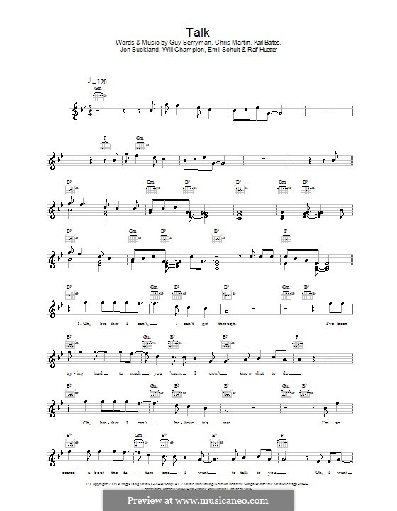 Talk (Coldplay) by C. Martin, E. Schult, G. Berryman, J. Buckland, K