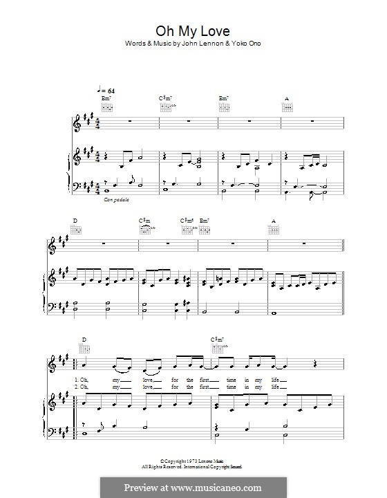 Oh My Love by J. Lennon, Y. Ono sheet music on MusicaNeo