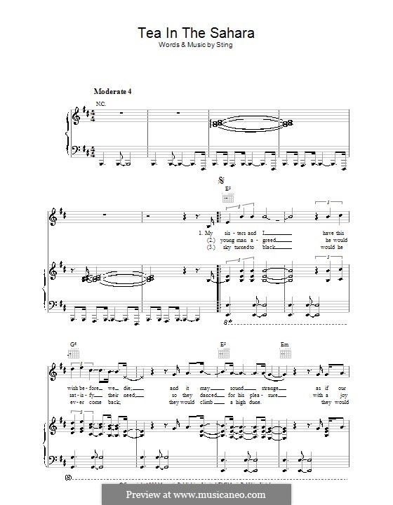Tea in the Sahara (The Police) by Sting sheet music on MusicaNeo