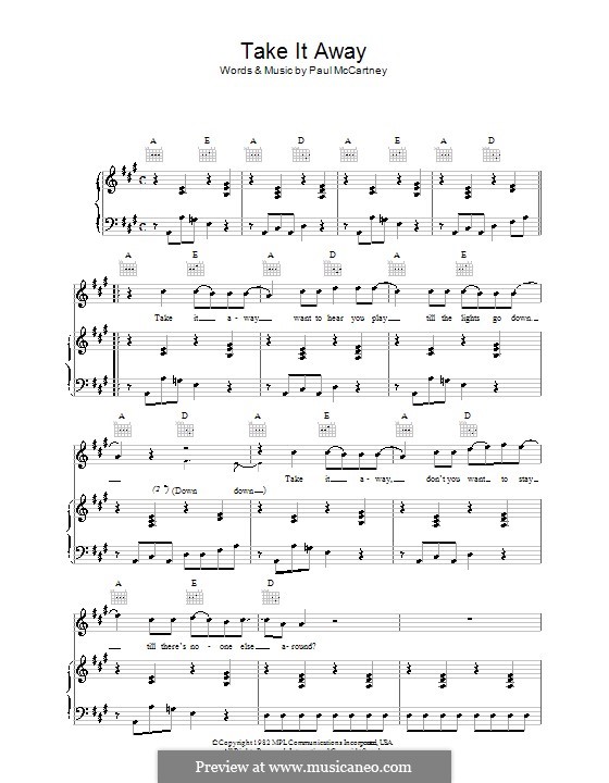 Take It Away by P. McCartney sheet music on MusicaNeo