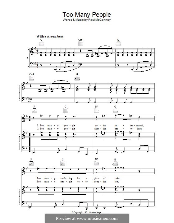 Too Many People by P. McCartney sheet music on MusicaNeo