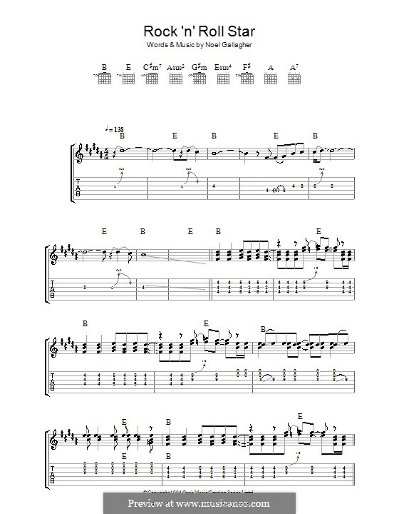 Rock 'n' Roll Star (Oasis) by N. Gallagher sheet music on MusicaNeo