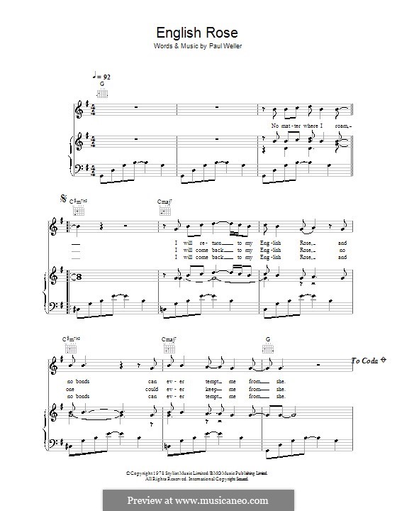 English Rose (The Jam) by P. Weller sheet music on MusicaNeo